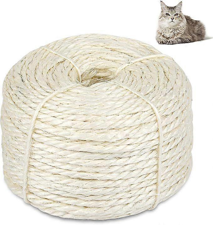 Sisal Rope for Cat Scratching Post, Natural Cat Tree Rope, 6 mm DIY Hemp Twine Rope for Repairing, Recovering Scratch Post Cats Tree Tower Replacement