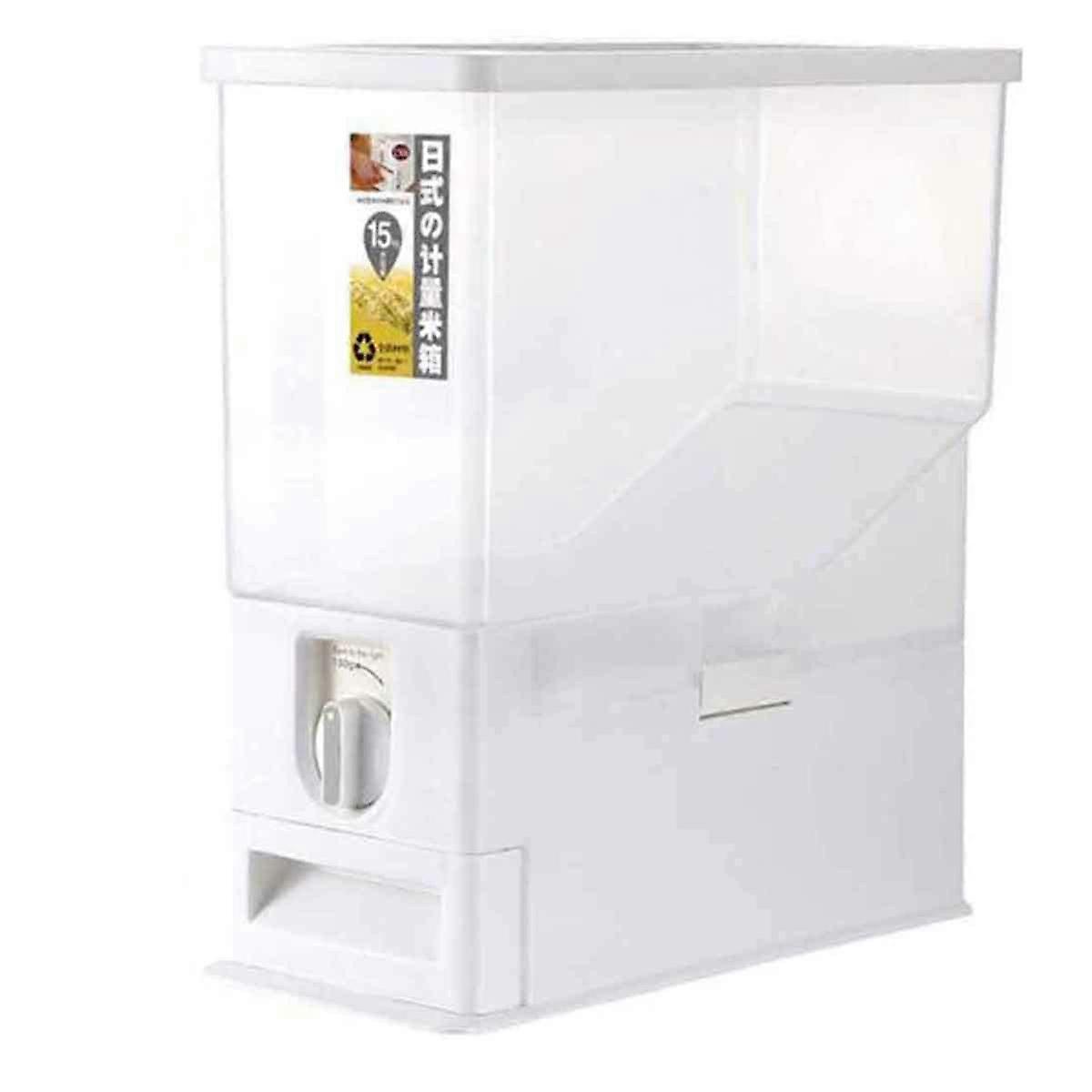 Rice Storage Container 15kg Capacity Sealed Grain Dispenser MultiFunction Metering White Cylinder
