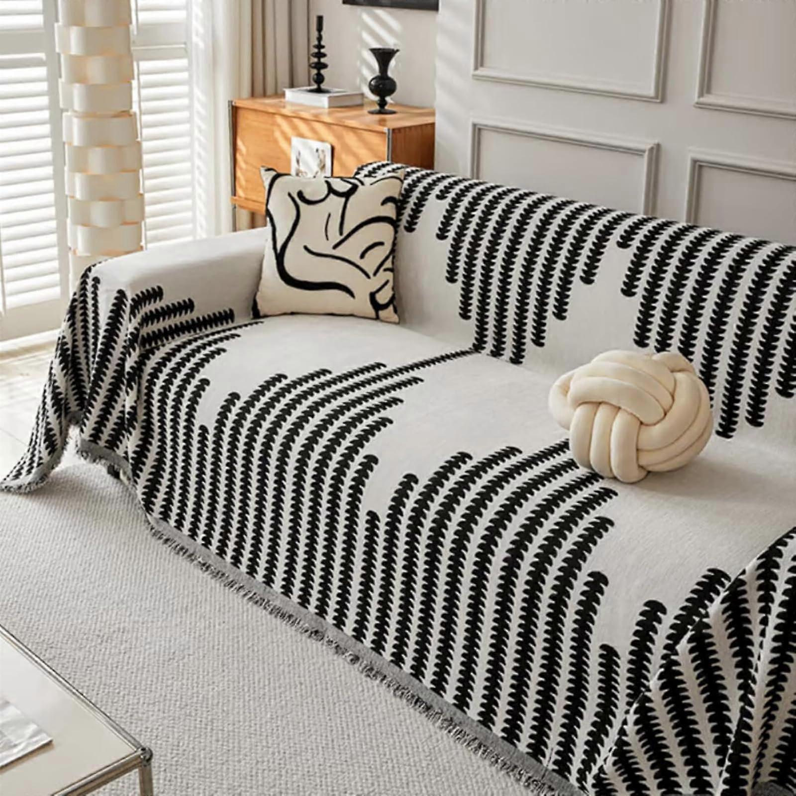 Boho Elegance Chenille Sofa Cover, DoubleSided Reversible, Pet Proof, Machine Washable, 180x180 cm, Black