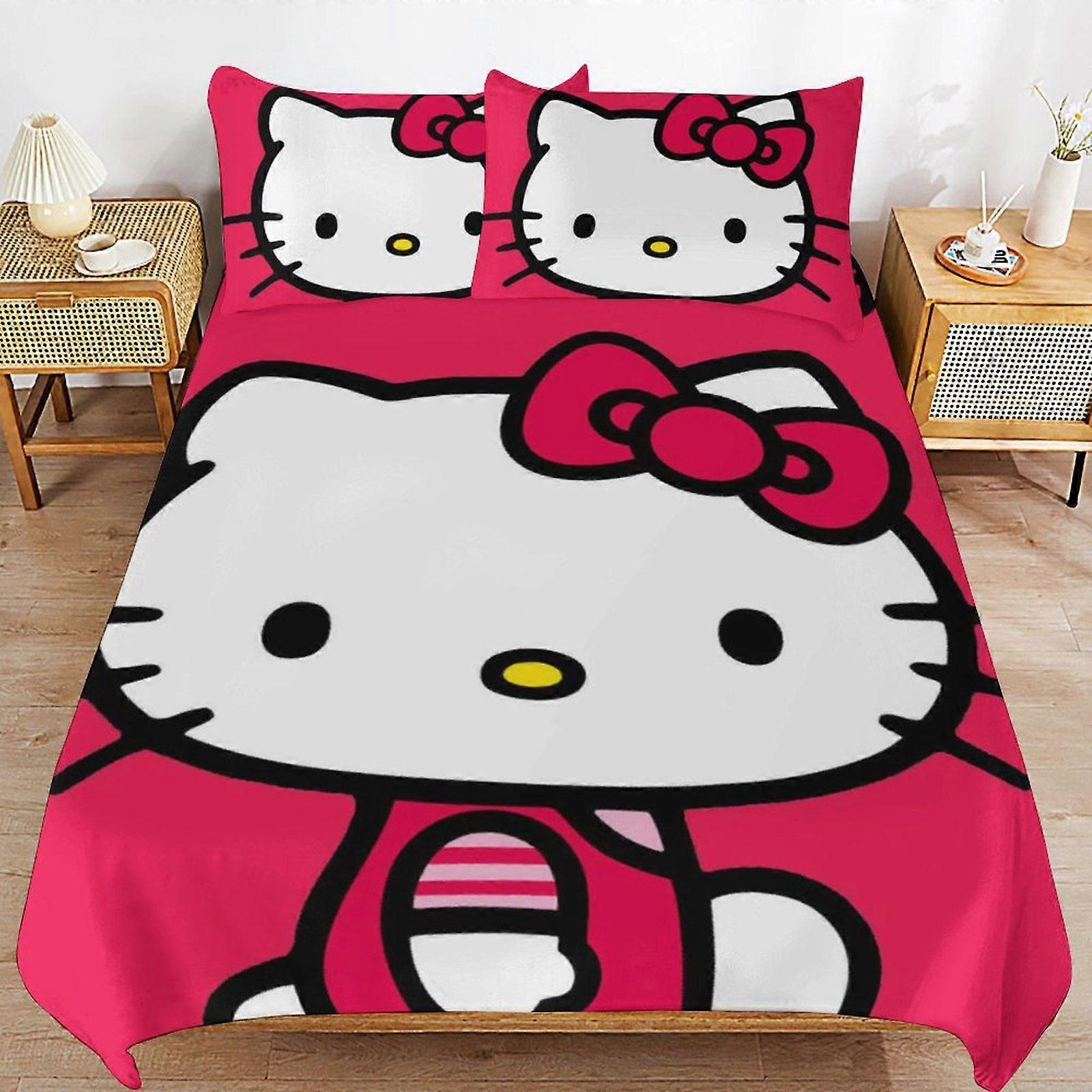 u636 Hello Kitty Practical Zip Design Smooth Touch Soft Finish Long Use Duvet Cover Sets for Everyday Rest n636