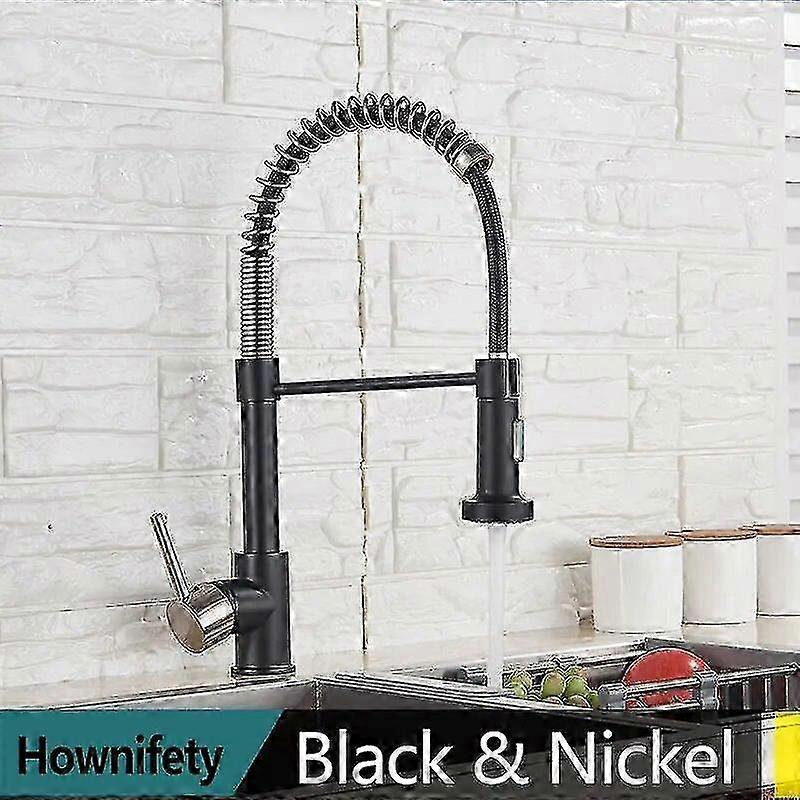 Utsøkt Trekk Ned Kjøkkenvask Kran 360 Fri Rotasjon Vår Varm Kald Blandebatteri Krankran Spray Stream 2-veis Moduser Tut Svart Gull Nikkel