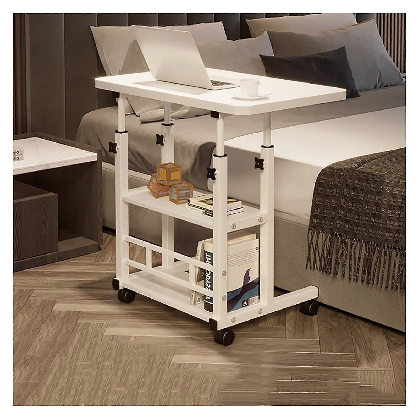 Mobile Standing Desk Laptop Table For Sofa, HeightAdjustable Bedside Table, CShaped TV Tray With Storage White 60x40cm