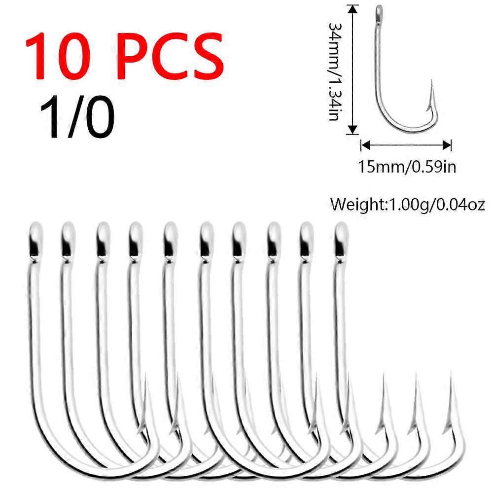 10 pcs long handled large fishing hooks, sharp sea fishing hooks with backstabbing, stainless steel deepwater fishing hooks