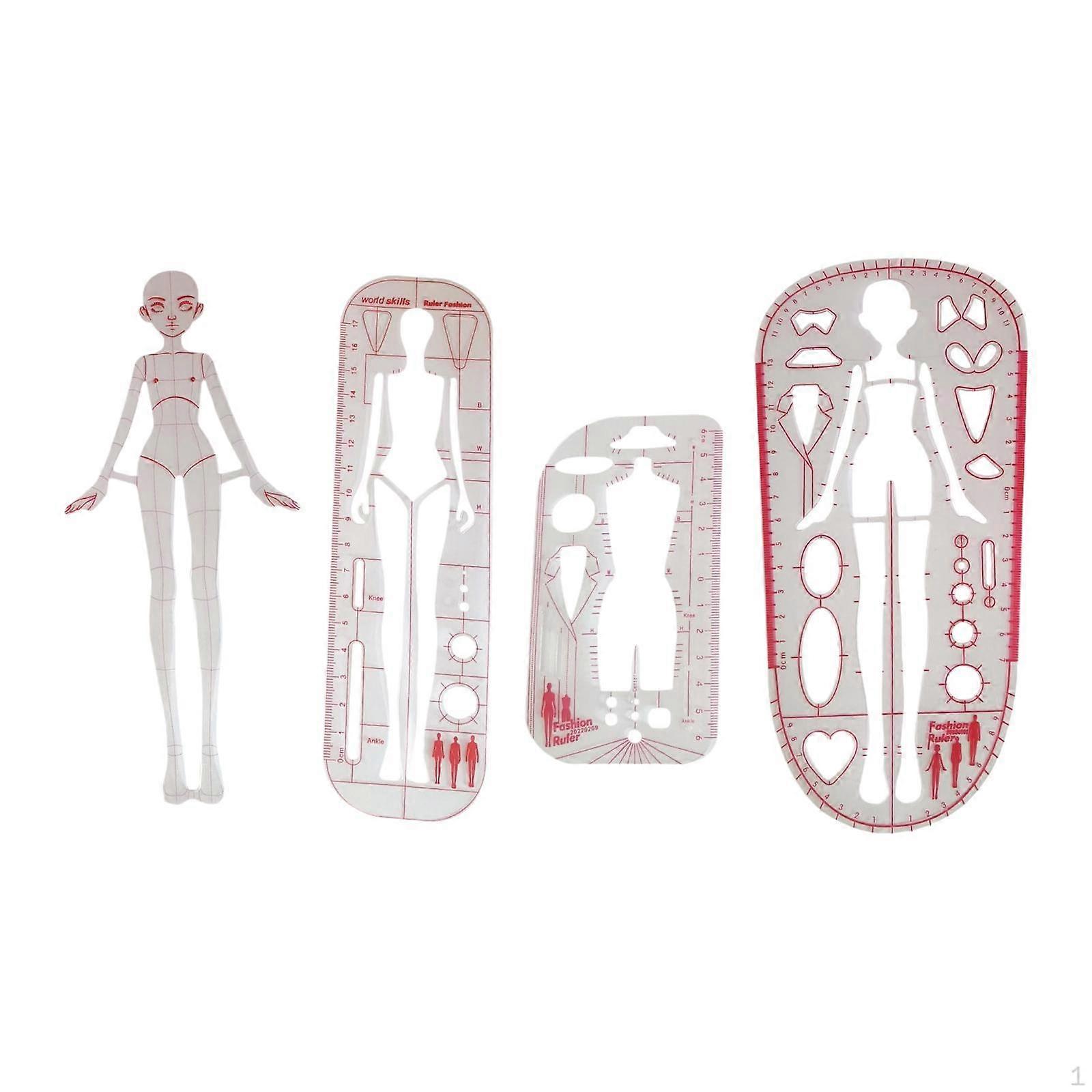 4 Pieces Fashion Drawing Template Ruler Set Models Patterns Clothing Measuring French Curve Rulers
