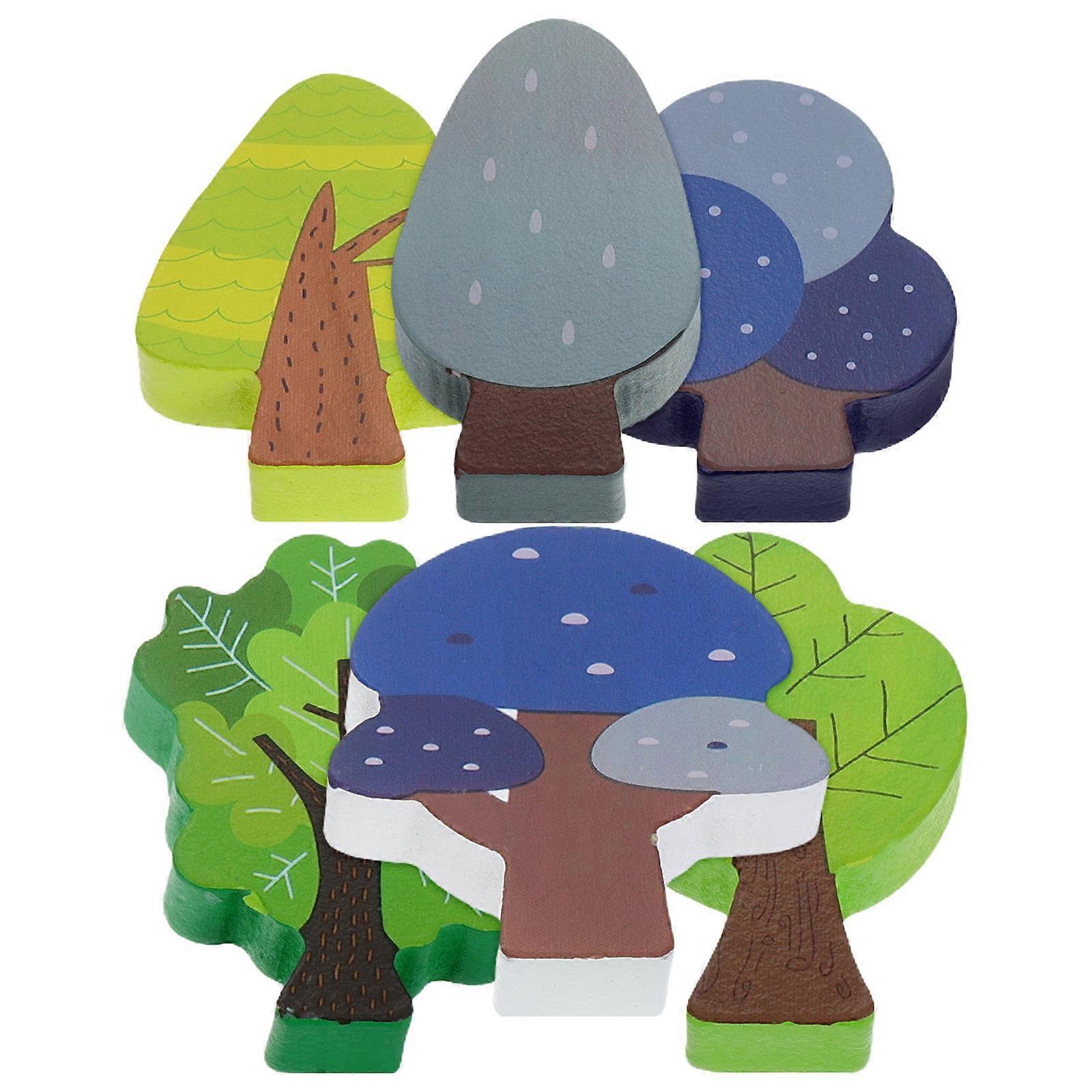 Wooden Tree Toy for Railway Track Decoration with 6Pcs Mini Trees