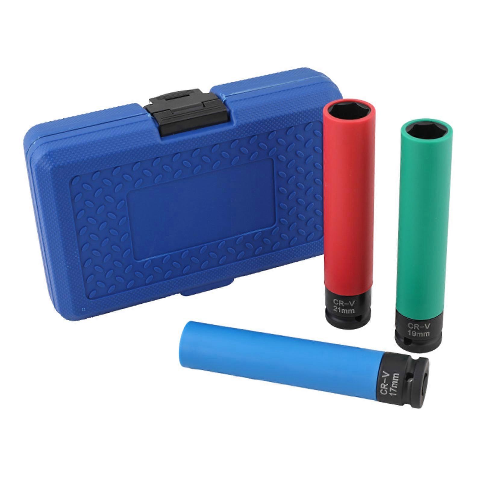 Anti Slip Impact Socket Kit Precise Engineered For Secure Tire Removal 17mm 19mm 21mm Alloy Steel Socket With Storage Box Multicolor