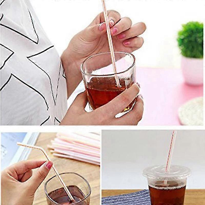 1000 Pcs Flexible Plastic Straws Striped Multi Colored Disposable Straw