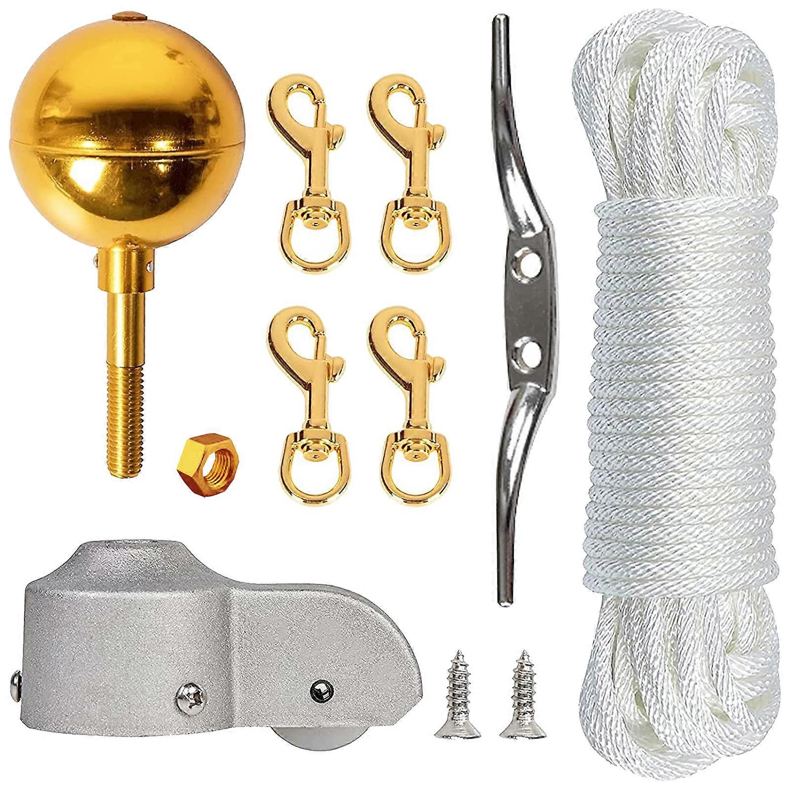 Sistem profesional de scripeți pentru catarg de steag, rezistent, cu frânghie de 50FT, elemente de fixare metalice incluse, potrivit pentru catarge de 2" până la 2,6", multicolor