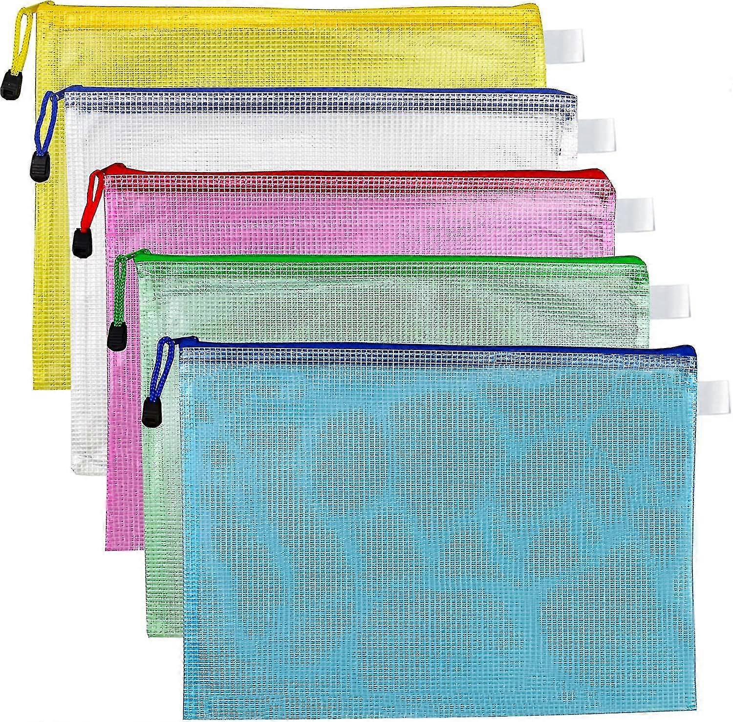 5pcs A4 Plastic Zipper File Folders for Documents and Papers