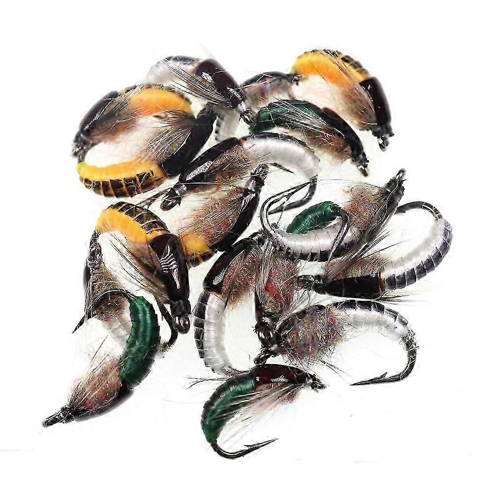 Wifreo 12PCS Fly Fishing Nymph Scud Worm Fly Realistic Aritificial Insect Bait Lures with Hook Size 8 10 12