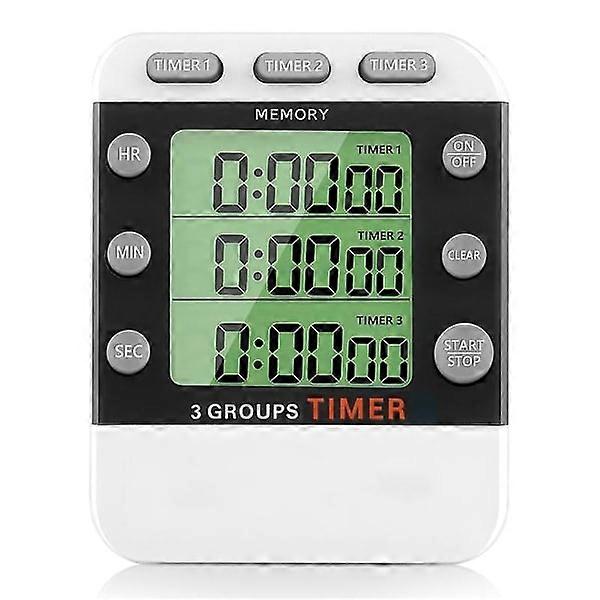 Digital dual kitchen timer, 3-channel up/down timer, triple cooking timer, display, high volume alarm, suitable for various scenarios
