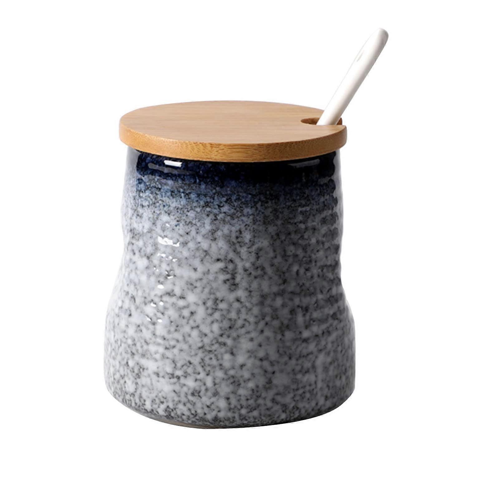 Ceramic Sugar Bowl with Lid and Spoon, 340ml Kitchen Container for Sugar and Salt Storage