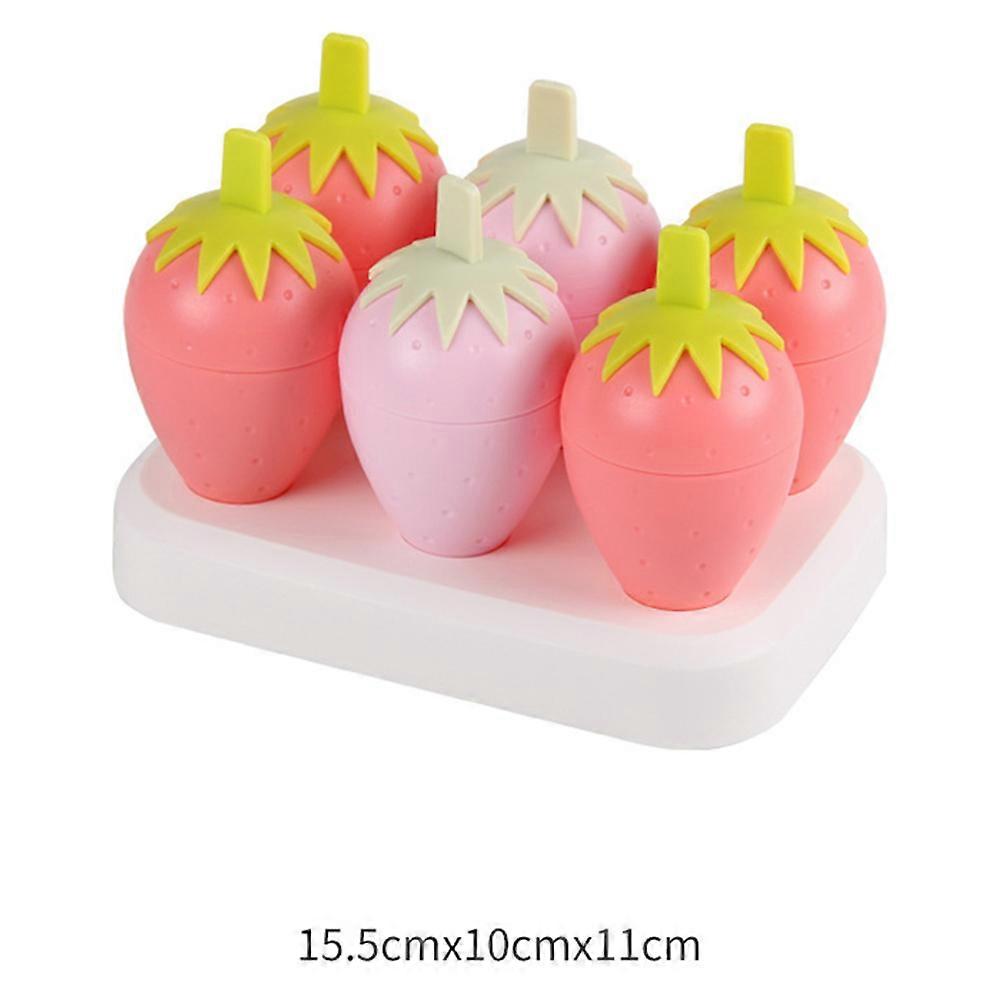 6 Grids DIY Popsicle Molds Cartoon Ice Lolly Maker Ice Cream Making Tools Creative Ice Boxes for Kids Home Summer (Strawberry)