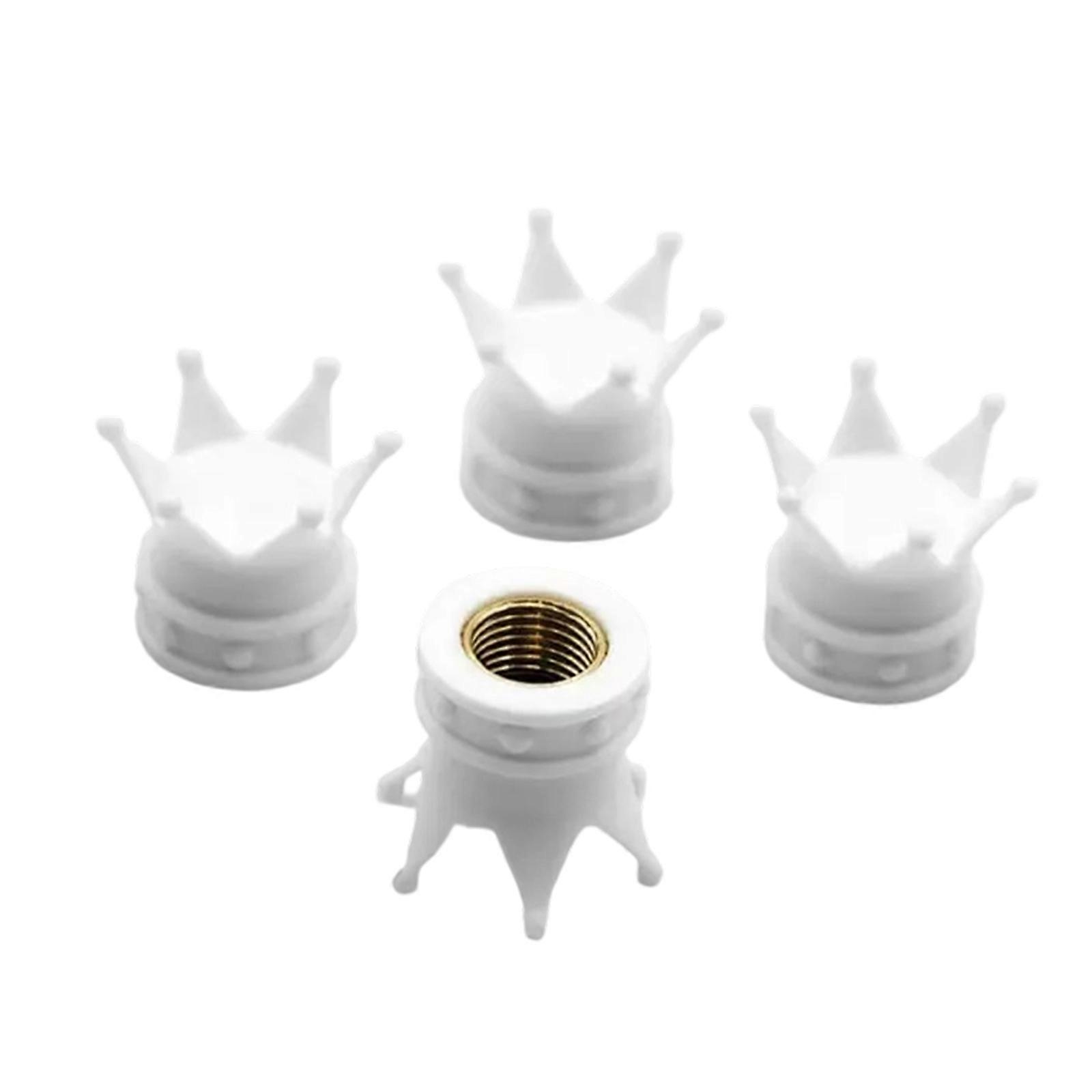 Leak Proof Quick Install Crown Decorated Valves Cap for Personalization Effortlessly Setups on Various Automobiles 4pcs  White