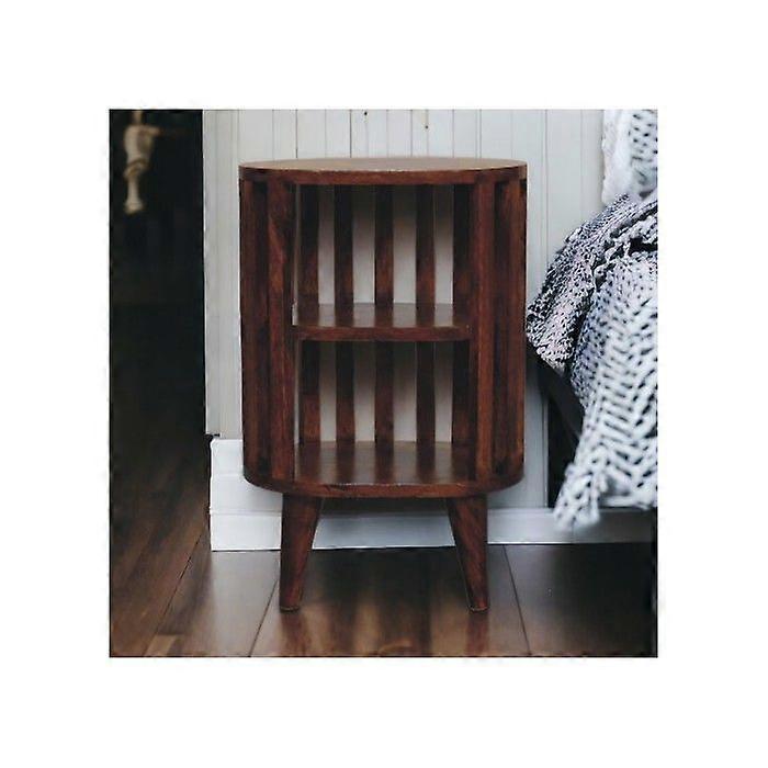 Solid Wood Ariella Double Shelf Chestnut Bedside, Dark Brown