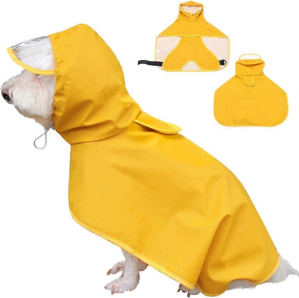 Waterproof Pet Dog Raincoat Jacket (Yellow - M) with Hood and Clear Edge Collar Hole, Super Lightweight and Breathable, Adjustable Hooded Raincoat for