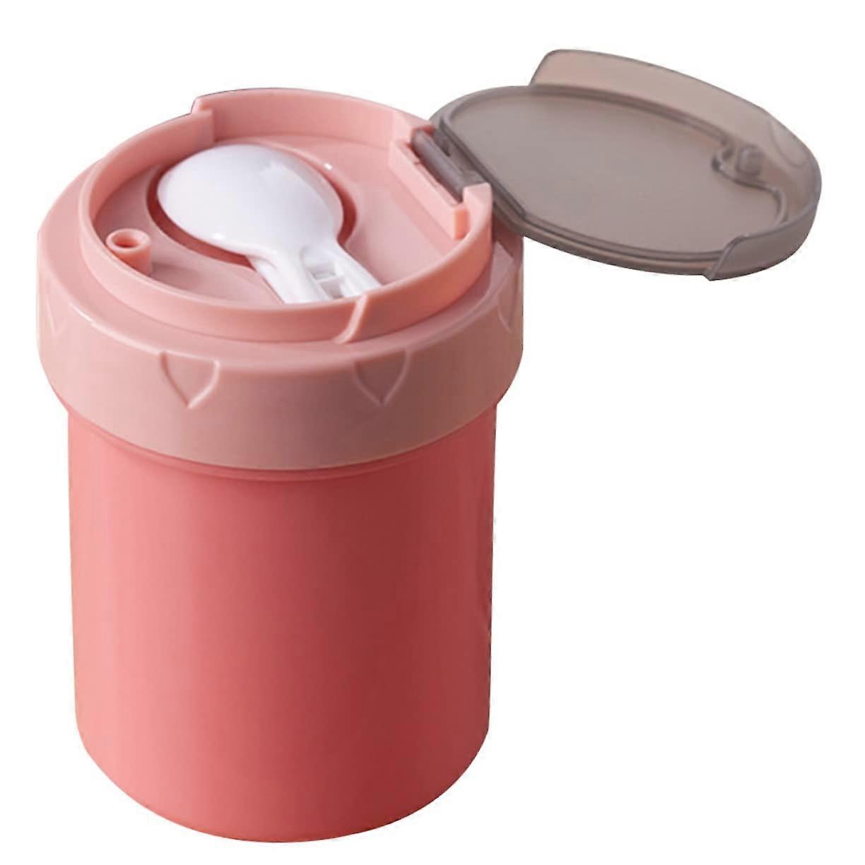Portable Breakfast Cup with Spoon, Leakproof Microwavable Cereal and Soup Container, Pink