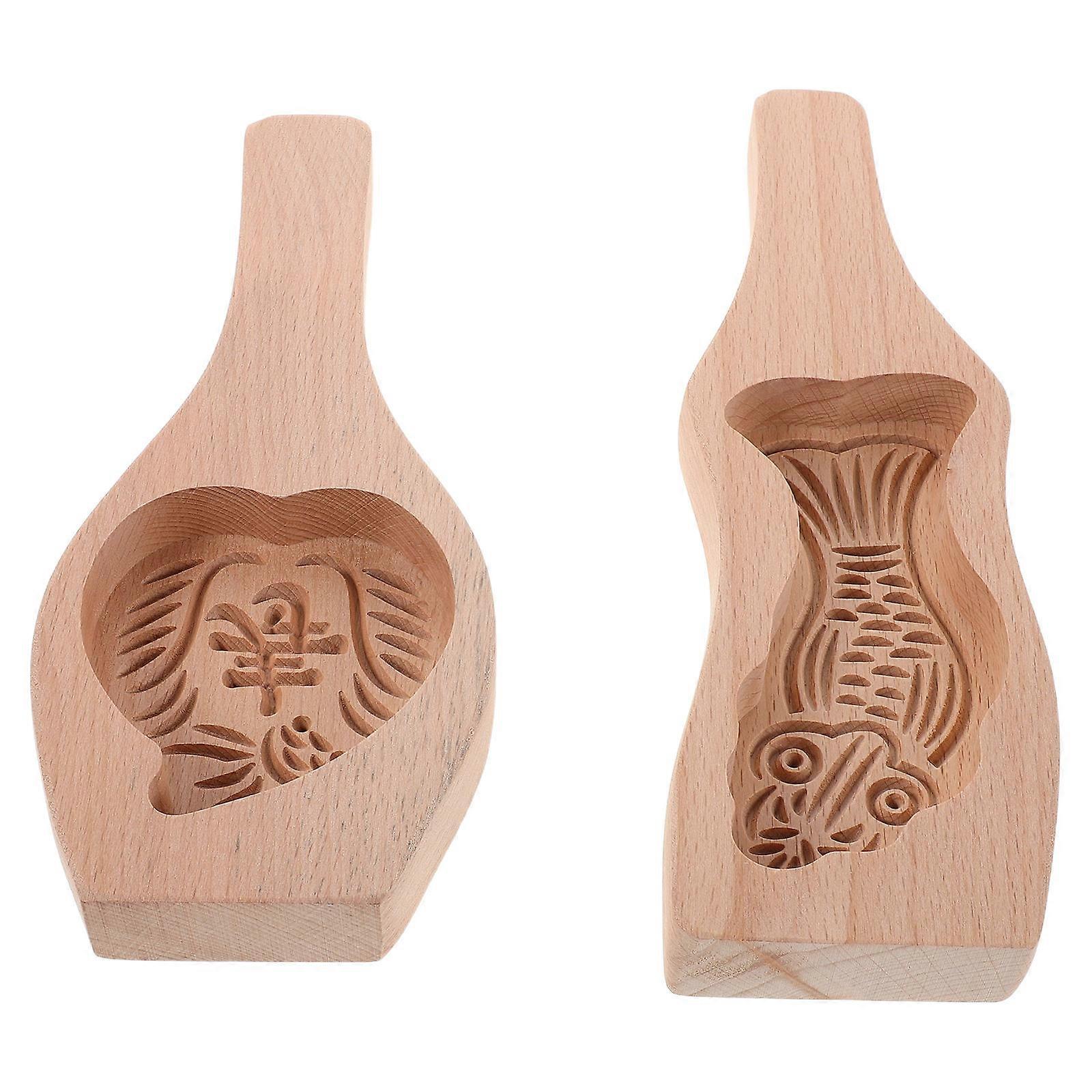 Mooncake Mold Handle Design for Pastry Making 2Pcs Wooden Baking Mold