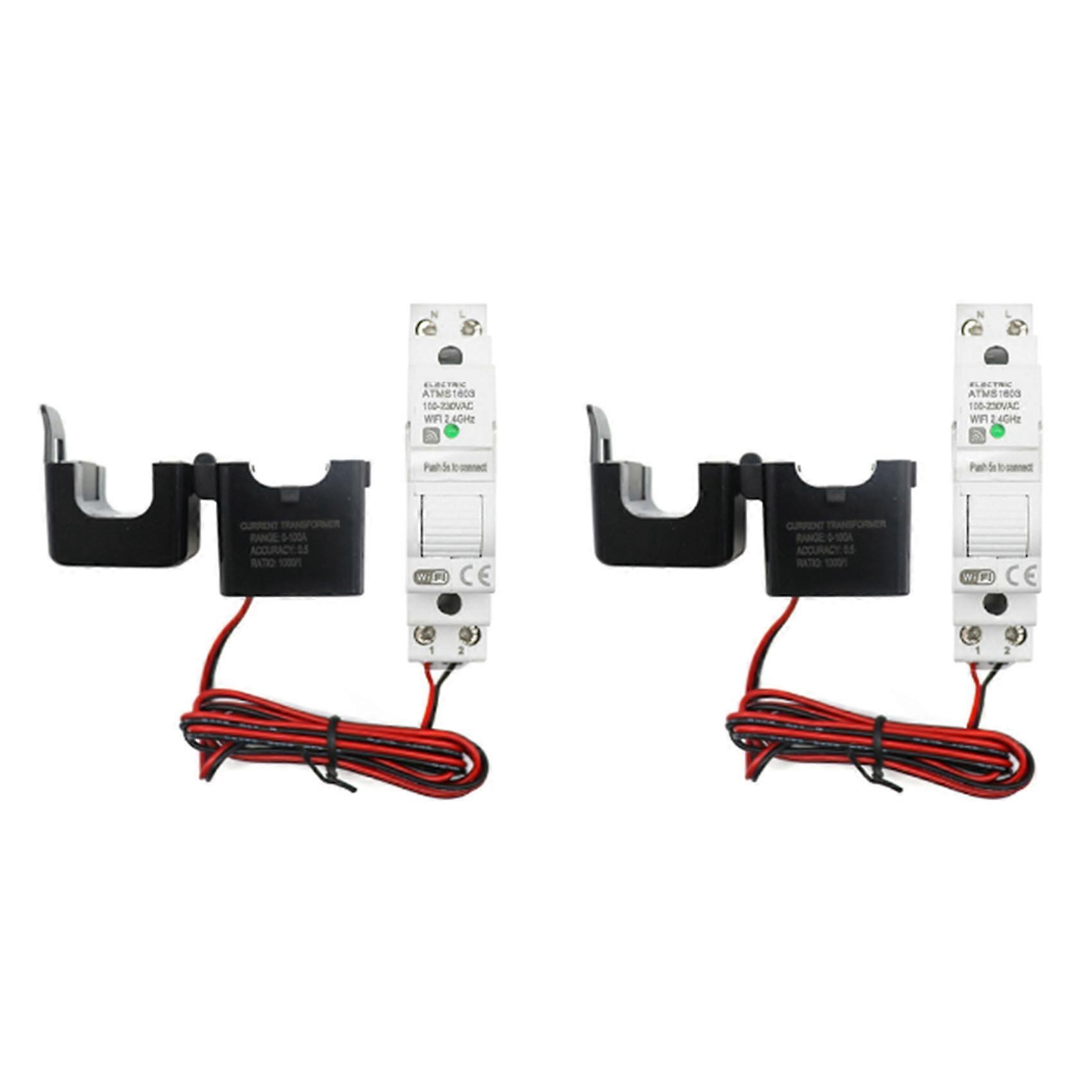 2X Tuya Smart WiFi Electricity KWH Meter Din Rail Single Phase AC 110V 230V CT AC Meter App Real Time Monitor(50A)