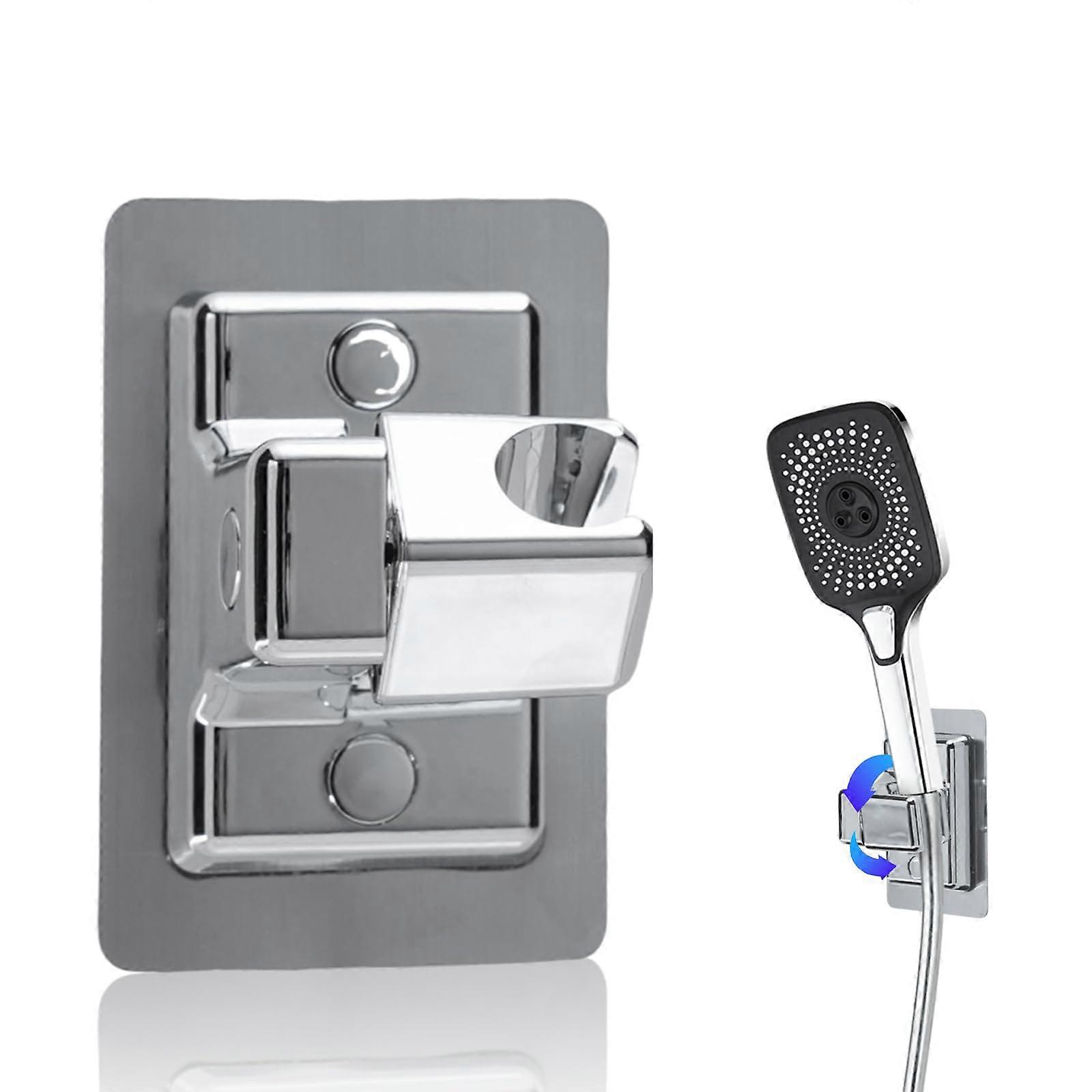 Handheld Shower Head Holder Wall Mount, Adjustable 360° Rotating NoDrill Adhesive Bracket Chrome