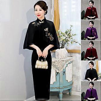 Women Retro Shawl Cloak Velvet Capelet Embroidery Shrug Bolero Cardigan Jacket