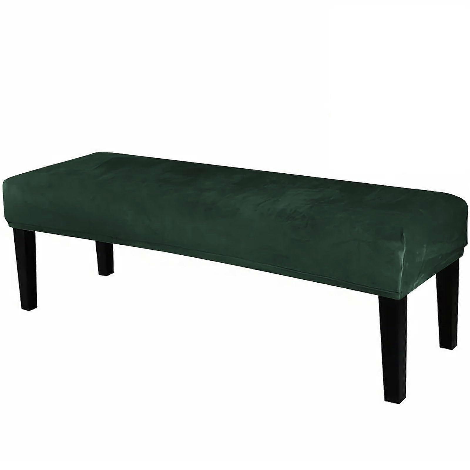 Velvet Bench Cover Large Stretch Slipcover with Elastic Bottom Washable Protector Dark Green
