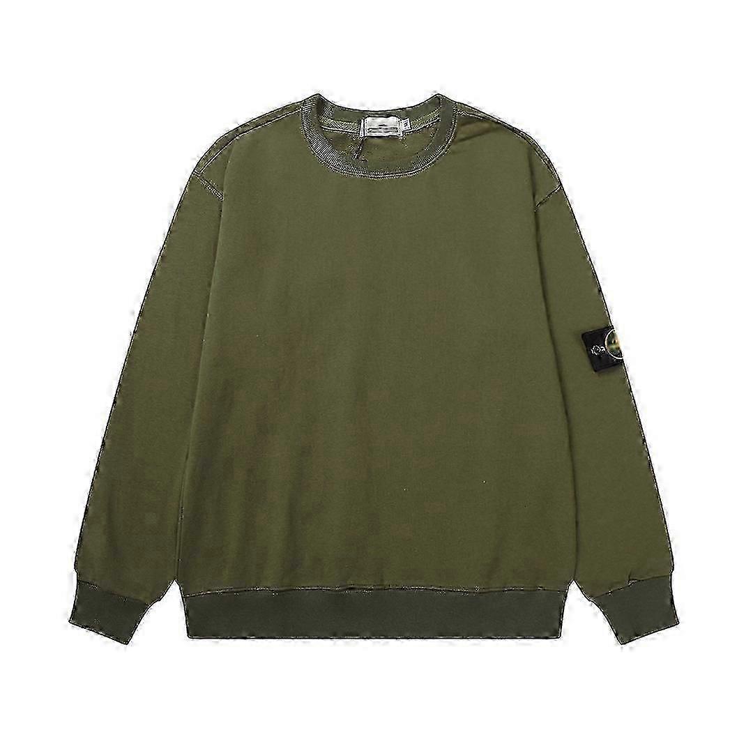 Classic Stone-Pattern Solid-Colour Crew-Neck Badge Long-Sleeved Unisex Sweater Shirt