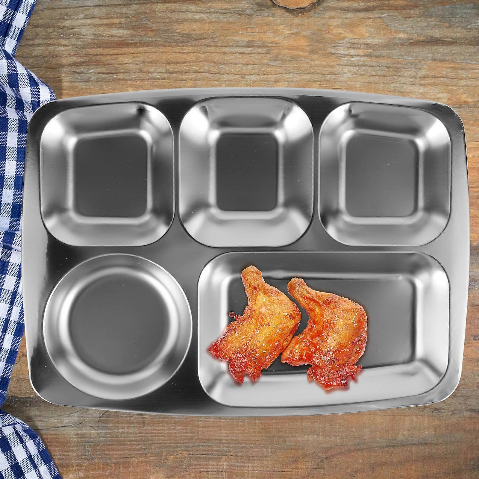 Stainless Steel Food Plate Divided Meal Accommodation Home Restaurant Stackable 1Pack