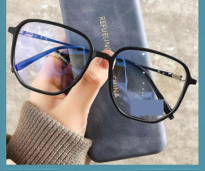 Oversized Blue Light Blocking Reading Glasses +3.00 Black Silver Retro Frame UV400 Anti Glare