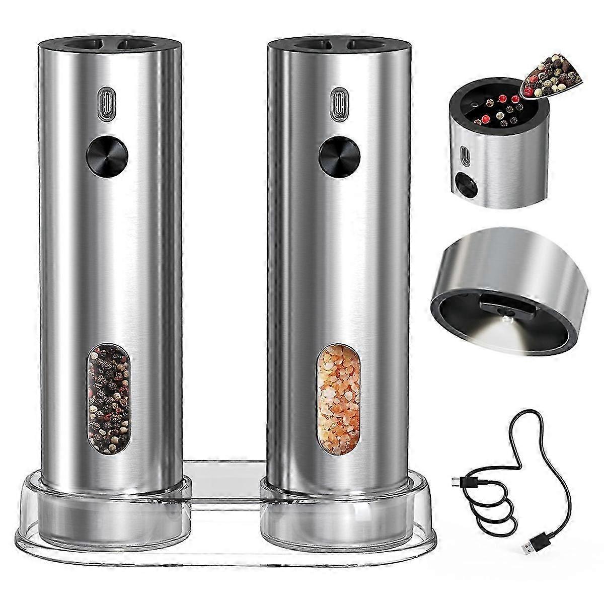 Rechargeable Electric Salt and Pepper Grinder Set with Base