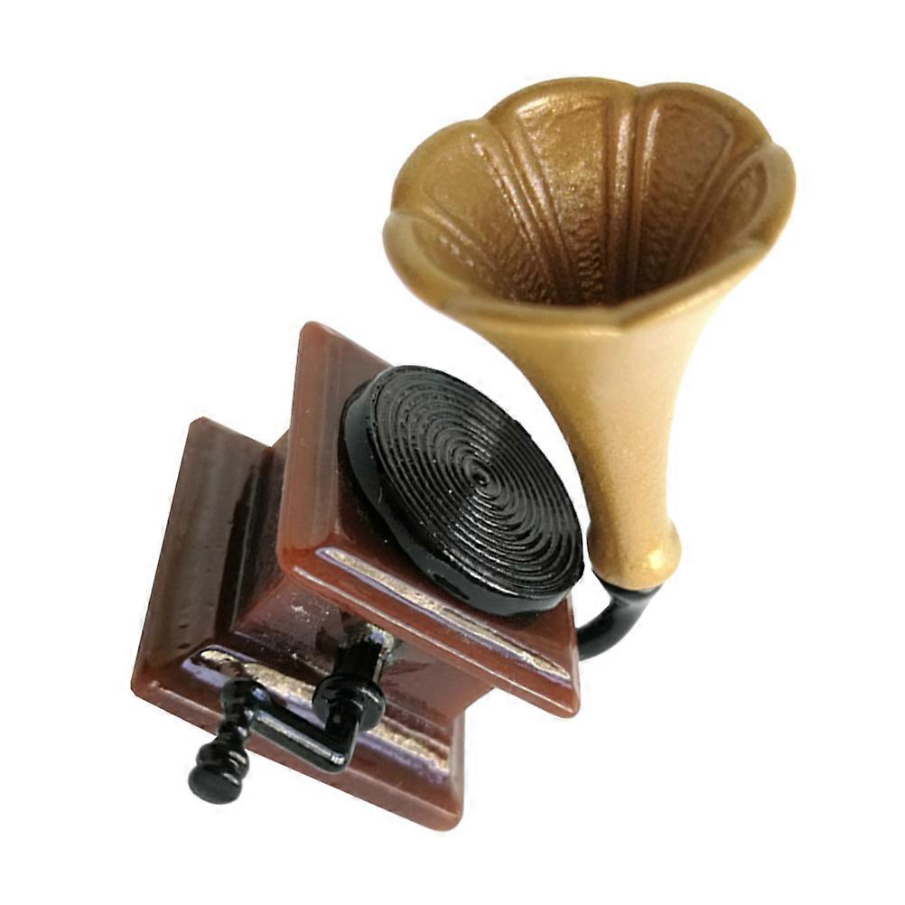 Light Brown Resin Mini Phonograph Ornament for House Decor 2Pcs