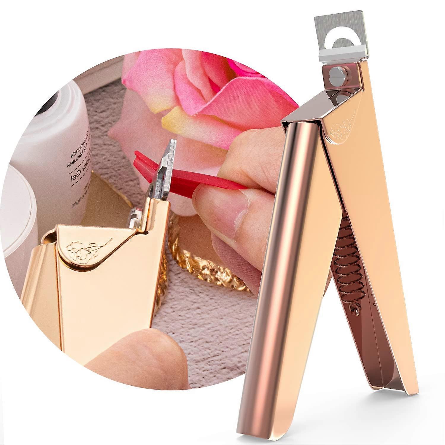 Gold Adjustable Acrylic Nail Clipper for Precise False Nail Cutting, Ergonomic Salon Tool