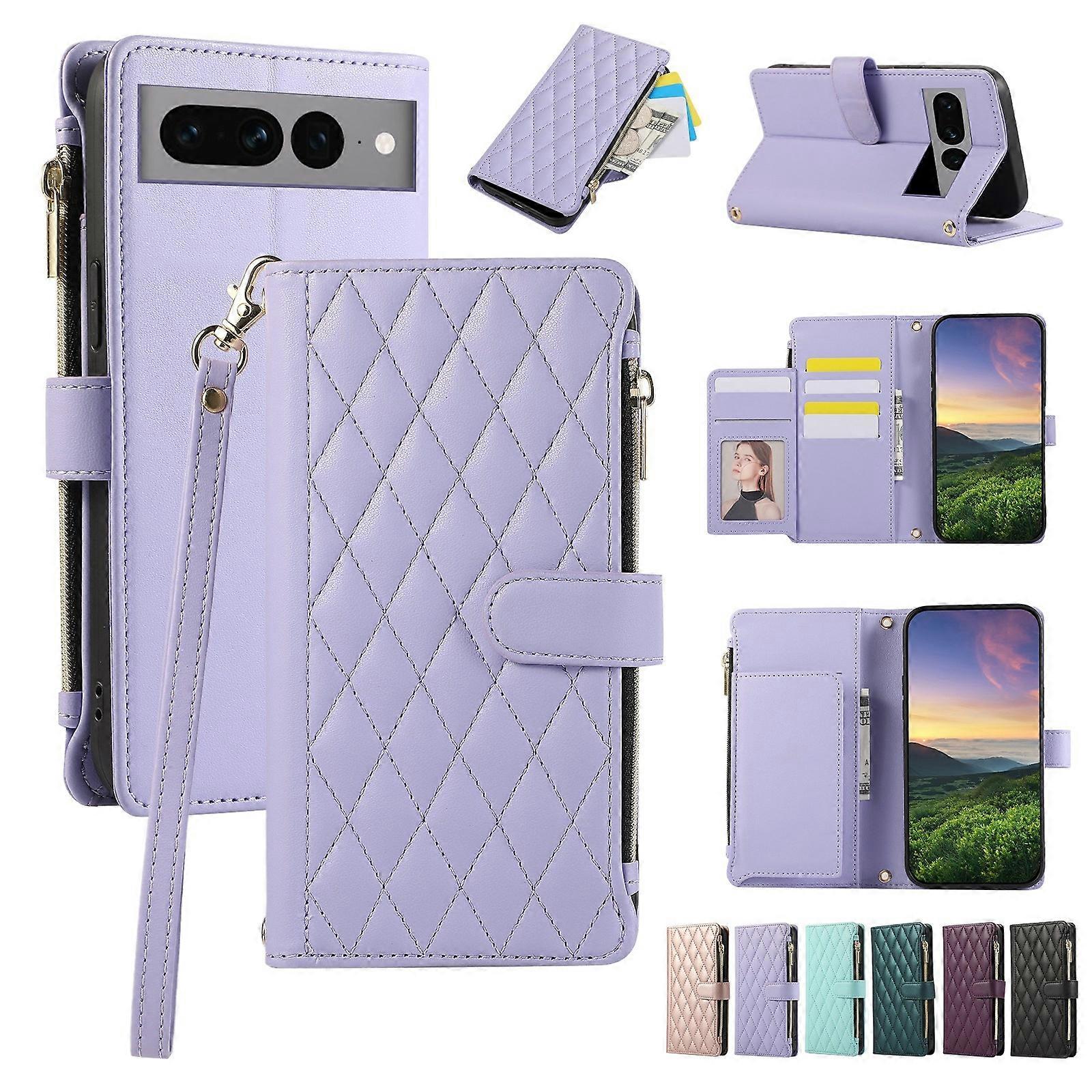 Rhombic Zipper Wallet Leather Phone Case