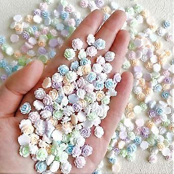 100Pcs 3D Flower Nail Art Decorations MultiColor Gems Full Coverage Press On Nail Tips for Gel Polish