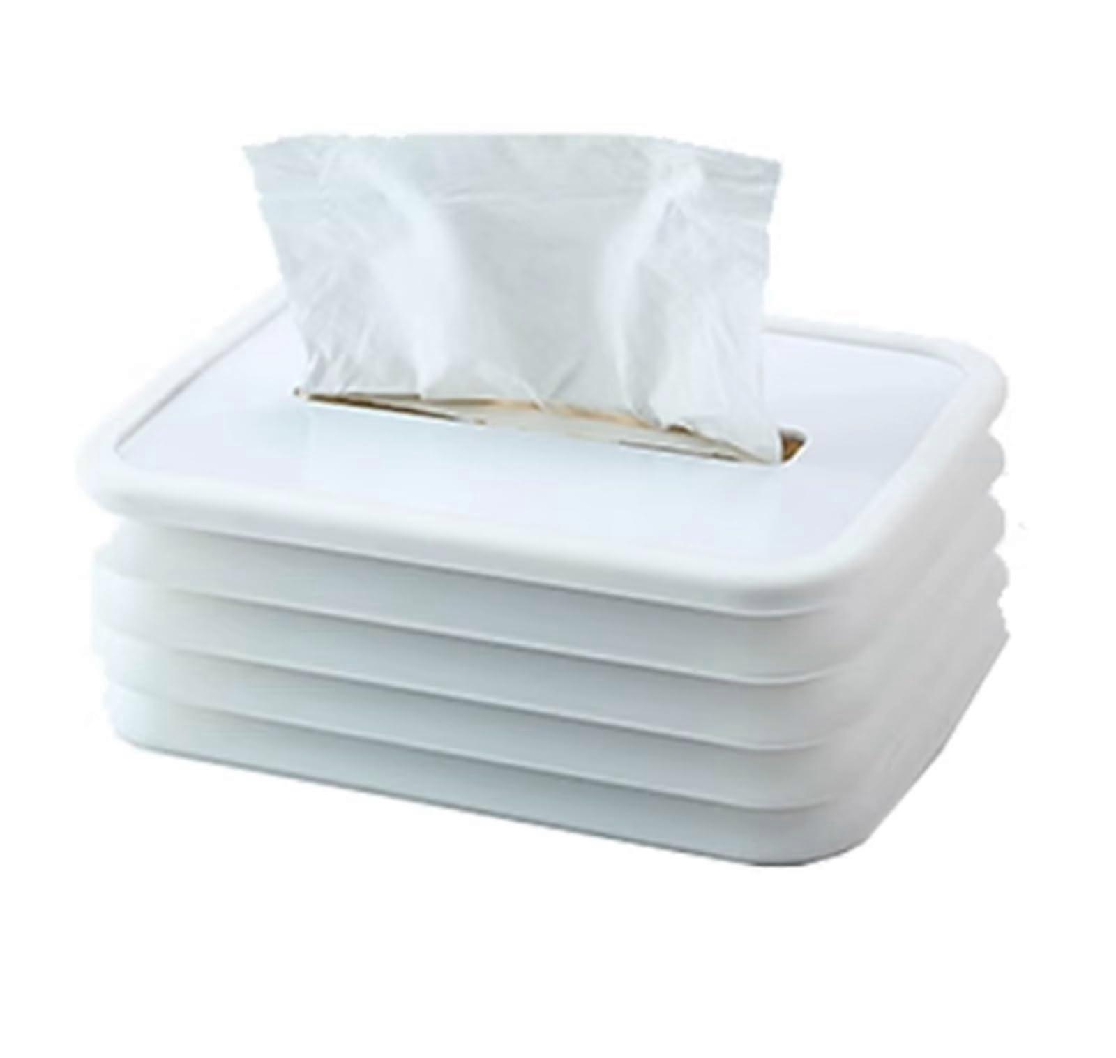 Foldable White Tissue Box Holder for Dining Table and Living Room SpaceSaving Napkin Storage