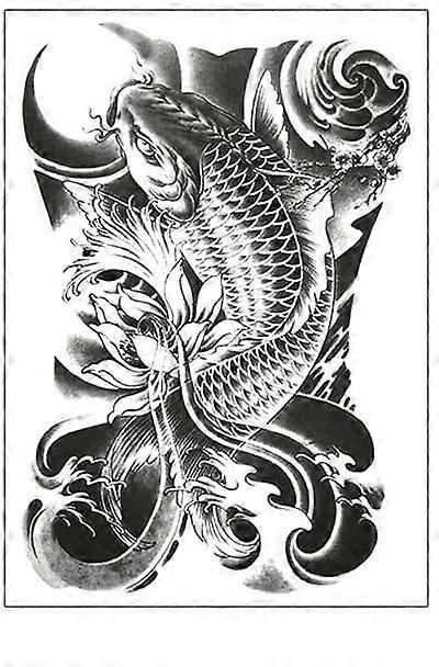 Temporary Tattoo Full Back Coverage for Men Women, Large Koi Fish Design, Easy Water Application