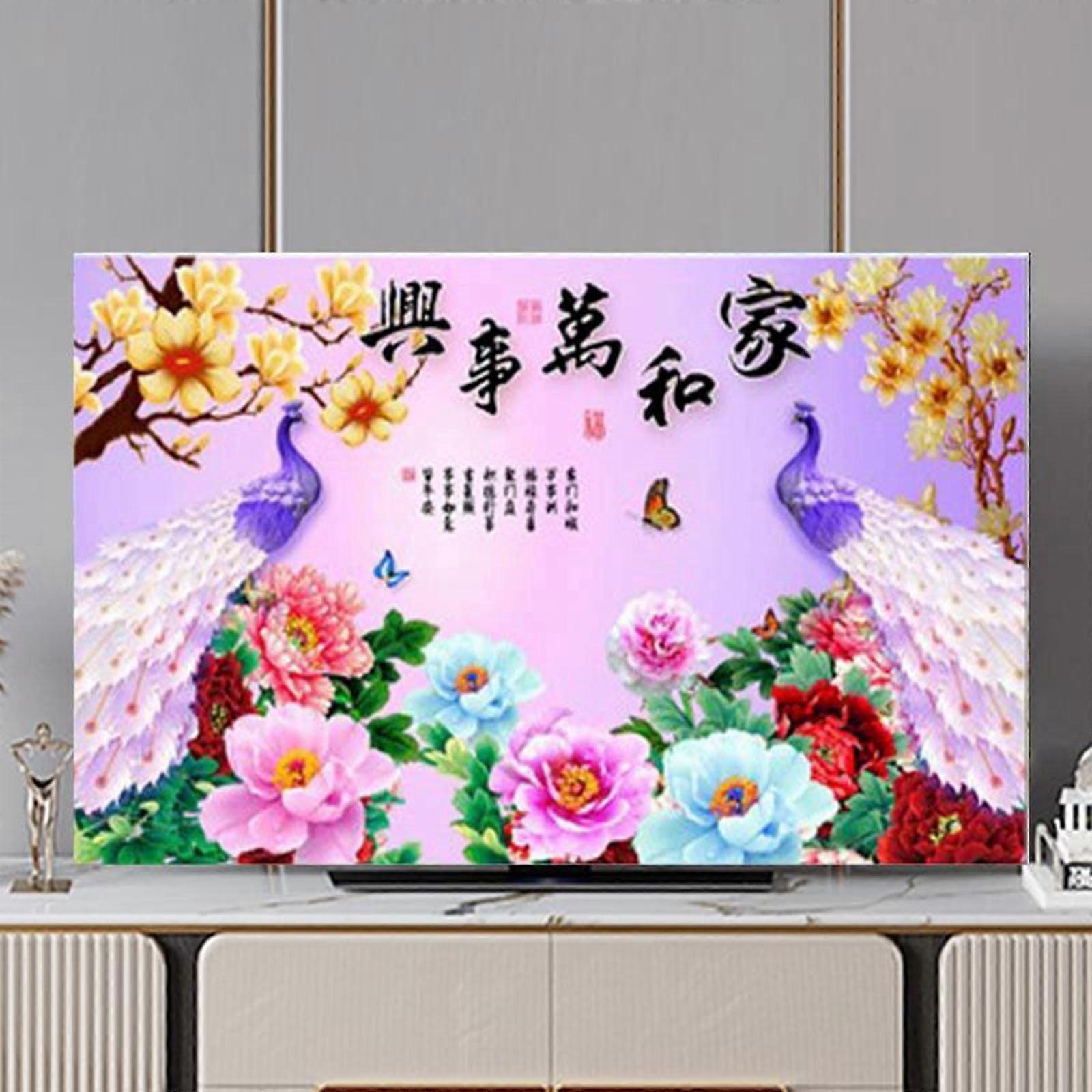 TV Dust Cover 80in Chinese Style Silky Polyester Flat Screen Protector for Wall Mounted TV