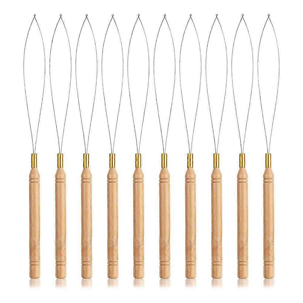 Hair Extensions Loop Needle Threader Pulling Hook, Needle Threaders with Wooden Handle Bead Threade