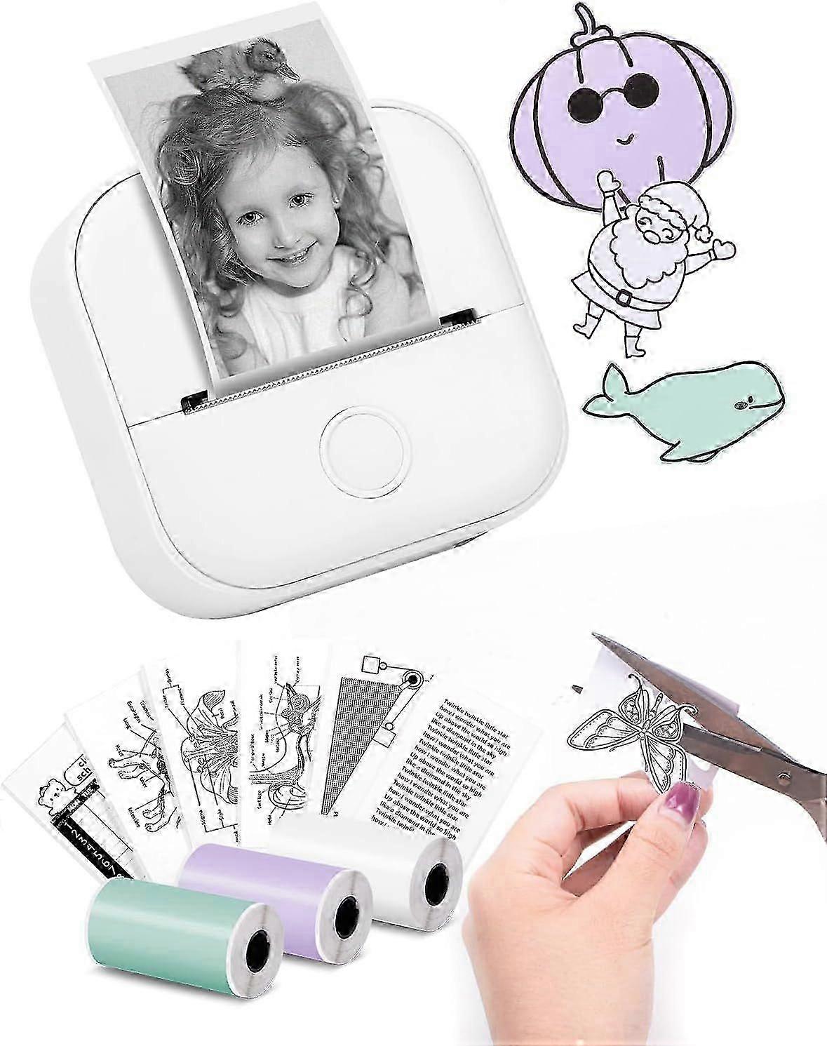 Mini Label Printer - T02 Small Portable Printer, Learning Sticker Printer, Notes, Pictures, White