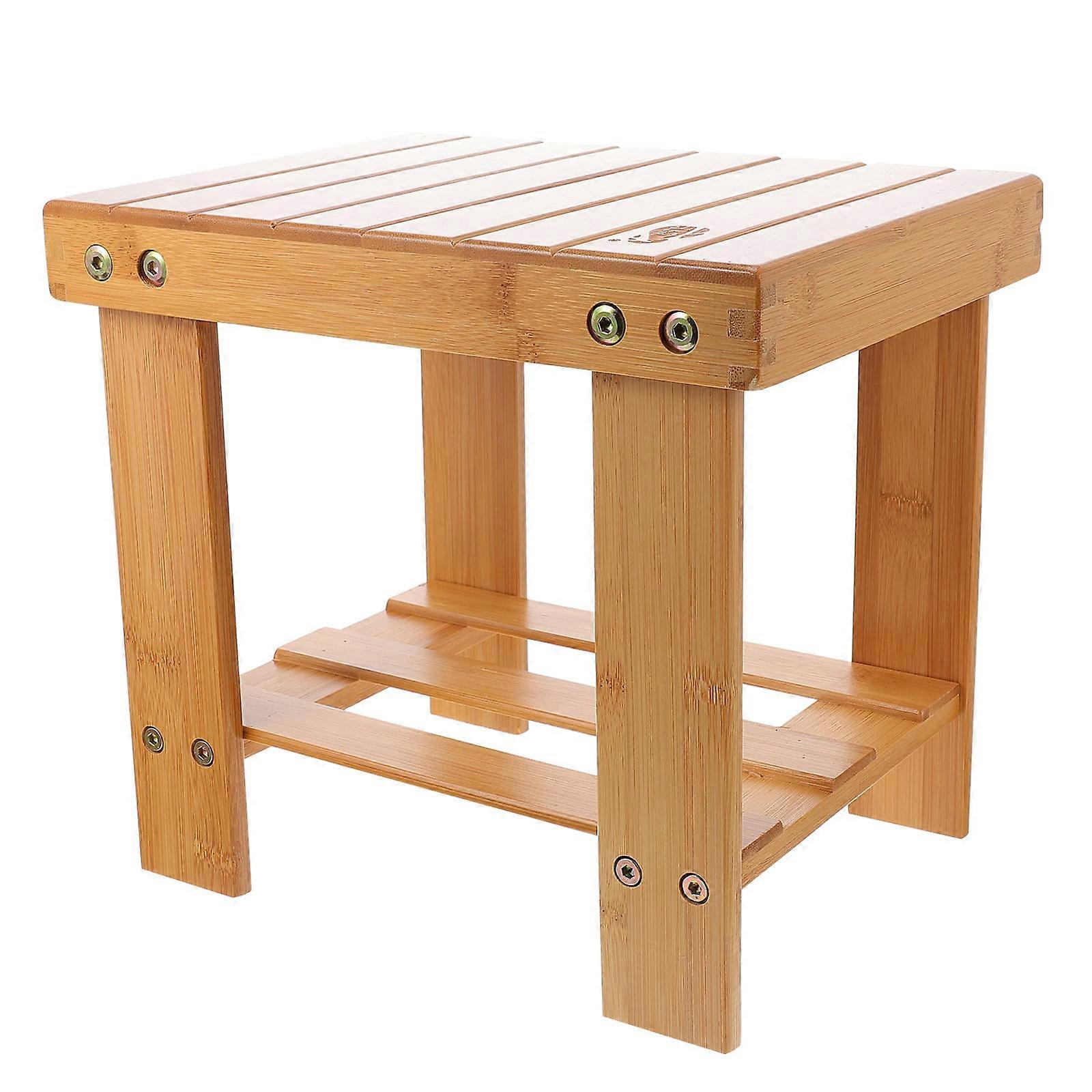 Brown Bamboo Stool Small Square Stool for Home 1Pcs Practical Seating