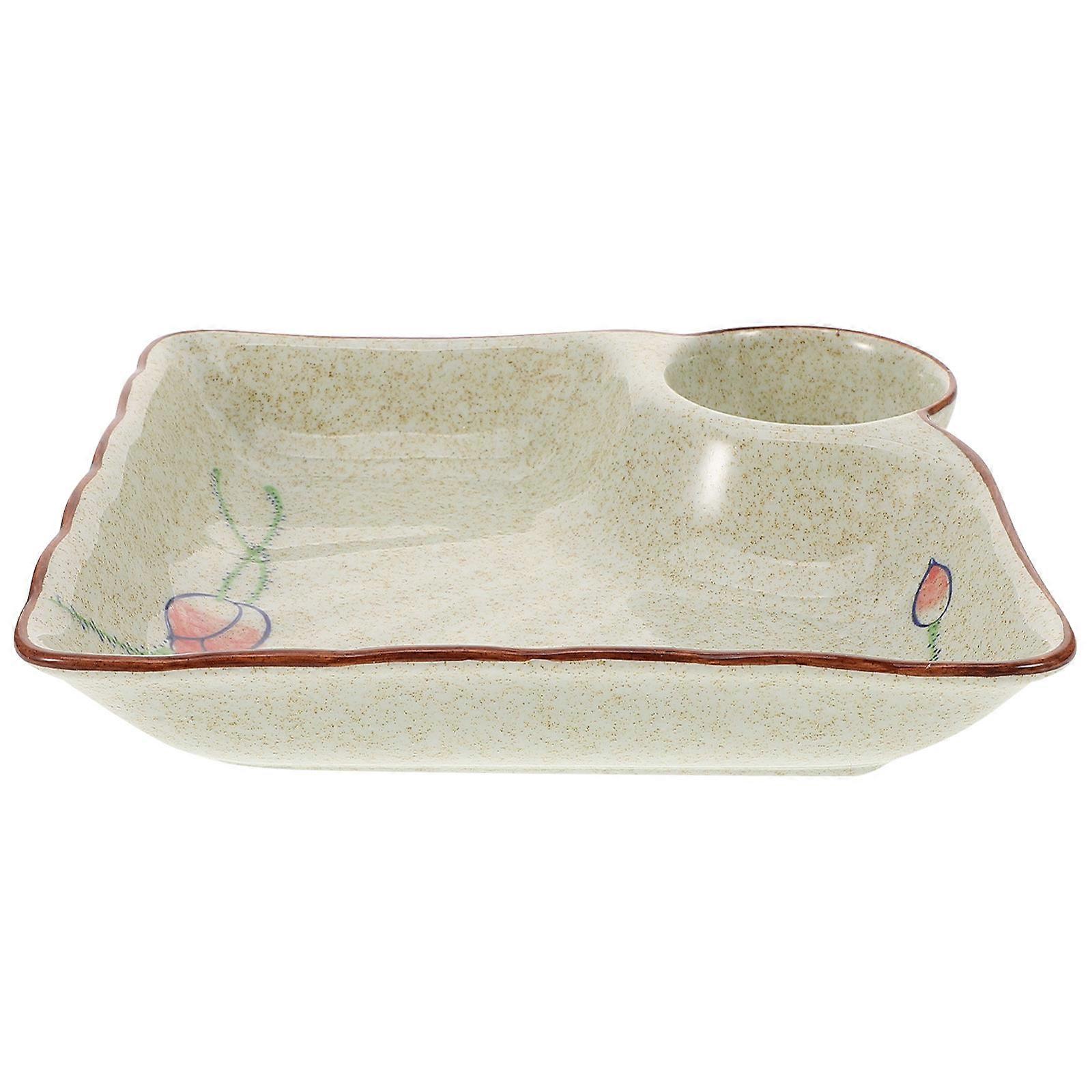Ceramic Dumpling Plate with Sauce Divider for Table Serving
