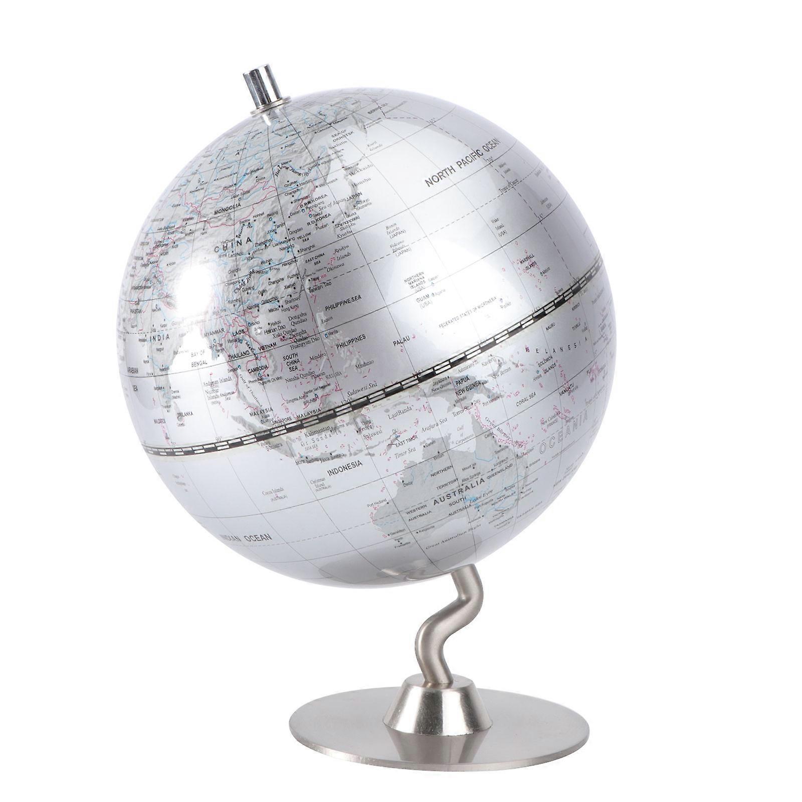 Vintage Desktop World Globe with Stand for Teaching 1Pcs Silver Educational Tool