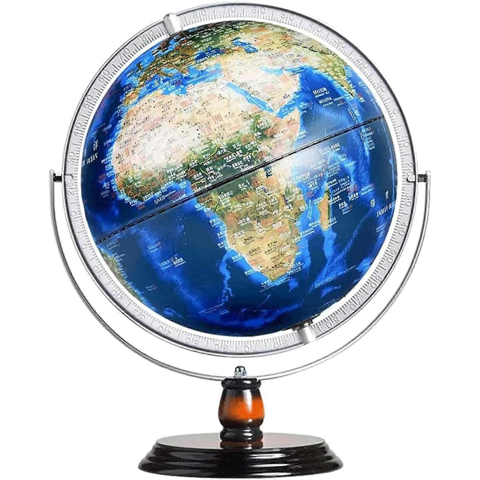 Educational World Globe with LED Light, 720° Rotating Bilingual Map, Rechargeable Desktop Model