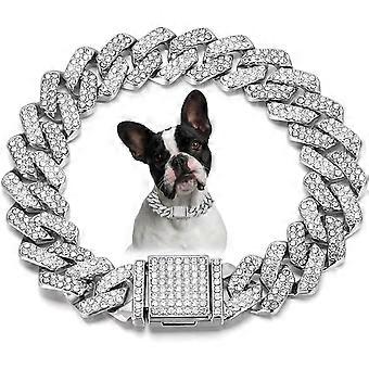 1-pak hundehalsbånd med kæde, bling diamant cubansk link hvalpehalsbånd glitter rhinsten kattehalsbånd til små mellemstore hunde