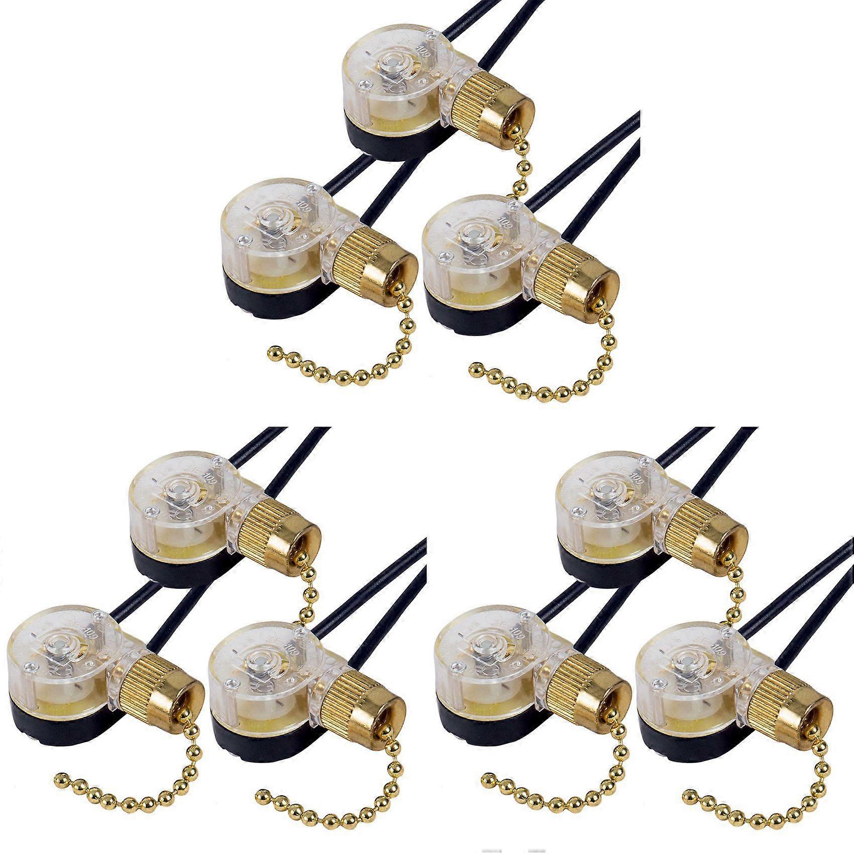 9Pack Ceiling Fan Light Switch ZE-109 Fan Switch Ceiling Pull Chain Switch Replacement (Brass)