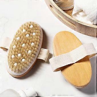 Natural Bristle Dry Body Brush, Wooden Handheld Exfoliating Brush for Shower & Cellulite Massage