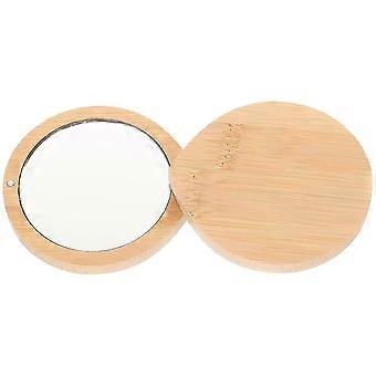 Espejo de bolsillo compacto Espejo de mano de bambú para maquillaje y viajes