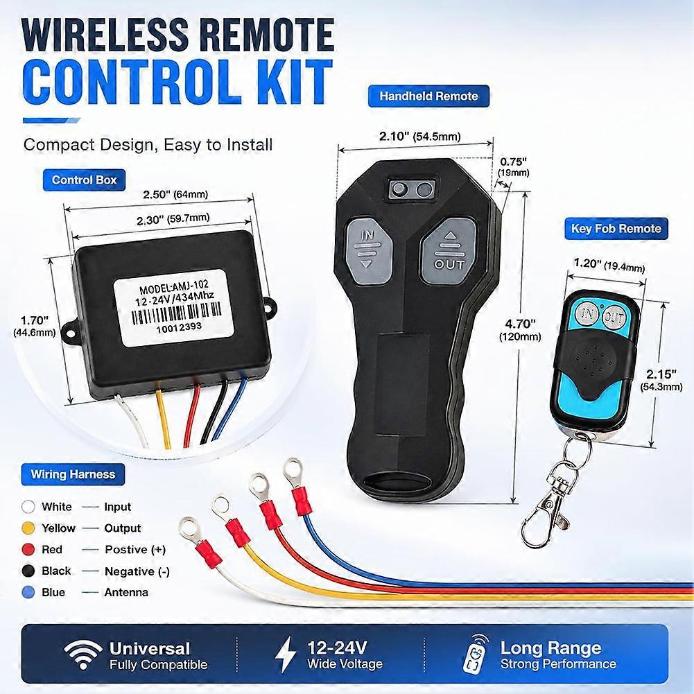 12V Handset Wireless Switch Recovery Winch Remote Control, Universal 5 Wire Controller Wireless Winch Remote Control Kit