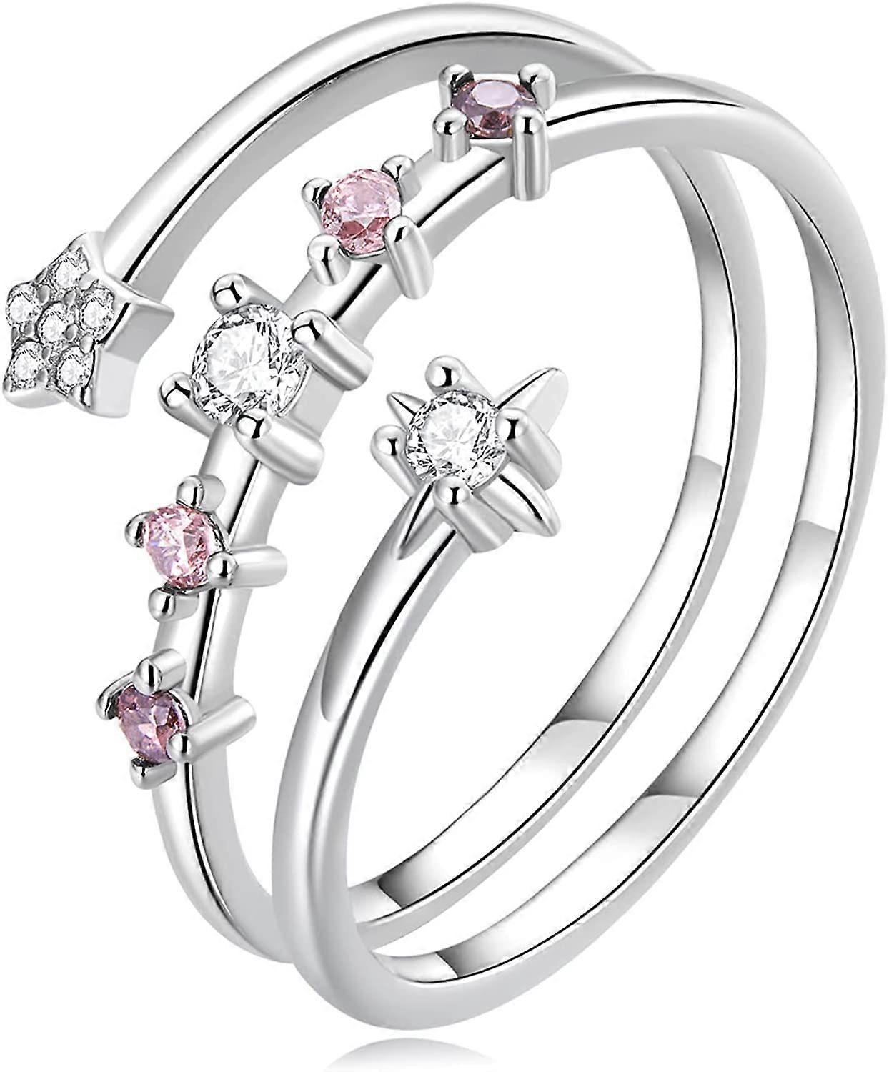 Tree Leaf-Star Double Ring 925 Sterling Silver Open Ring