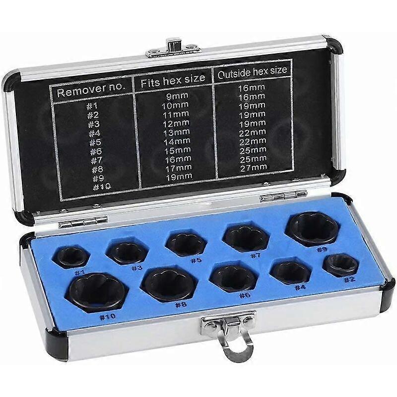 10 Pcs Bolt Extractor Set, Heavy Duty Spiral-Cut Teeth Remover for Rounded Damaged Bolts Nuts, Metric Wrench Socket Drive